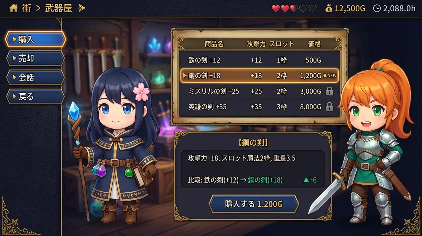 ショップ画面（武器屋）